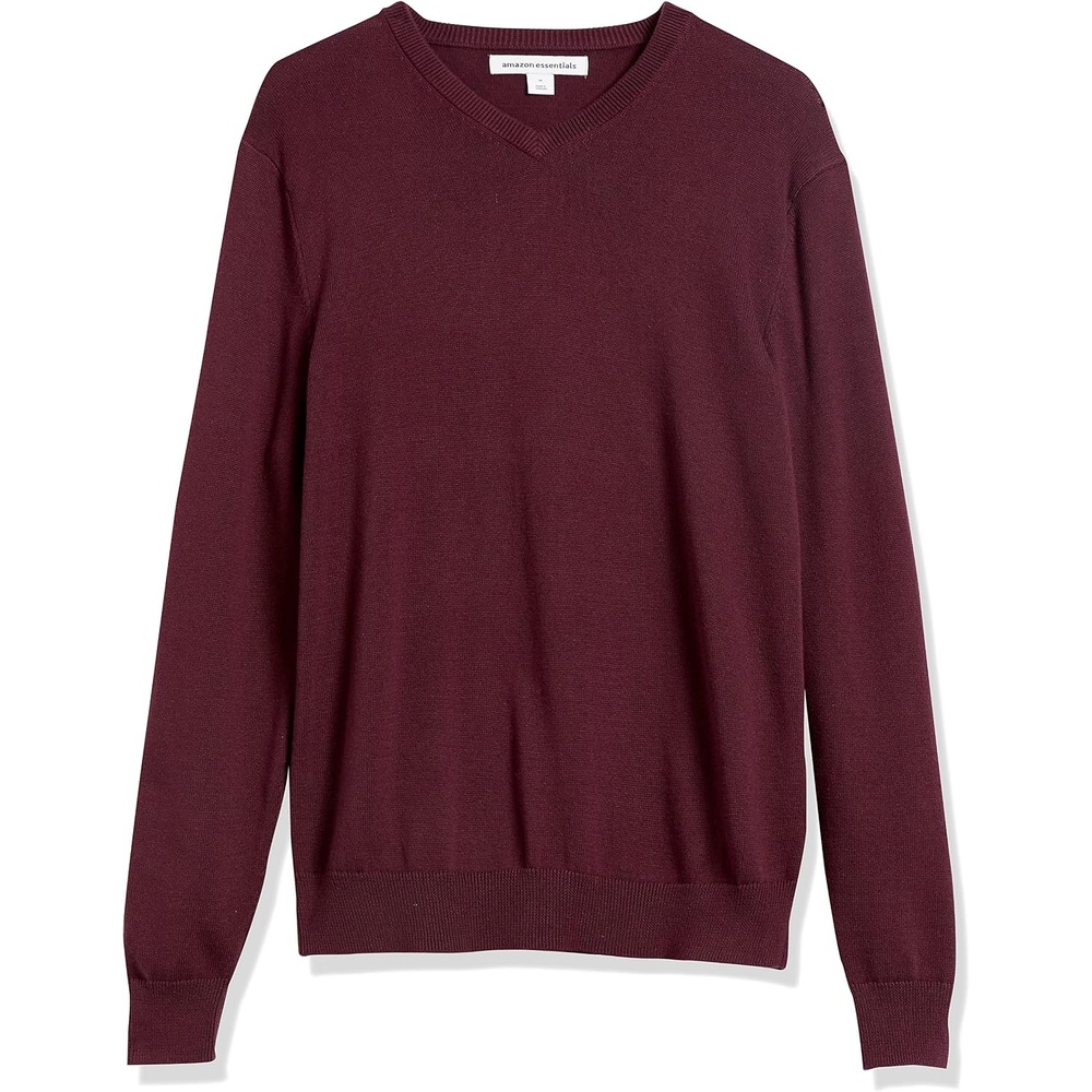 image:imageAmazon Essentials Mens Regular Fit Cotton VNeck Pullover Sweater Available in Big amp TallBurgundy