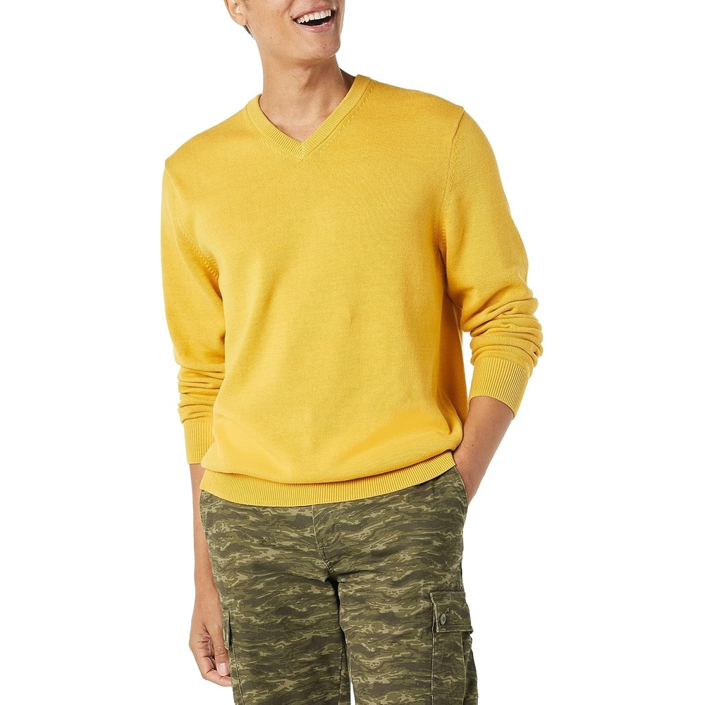 image:imageAmazon Essentials Mens Regular Fit Cotton VNeck Pullover Sweater Available in Big amp TallGold