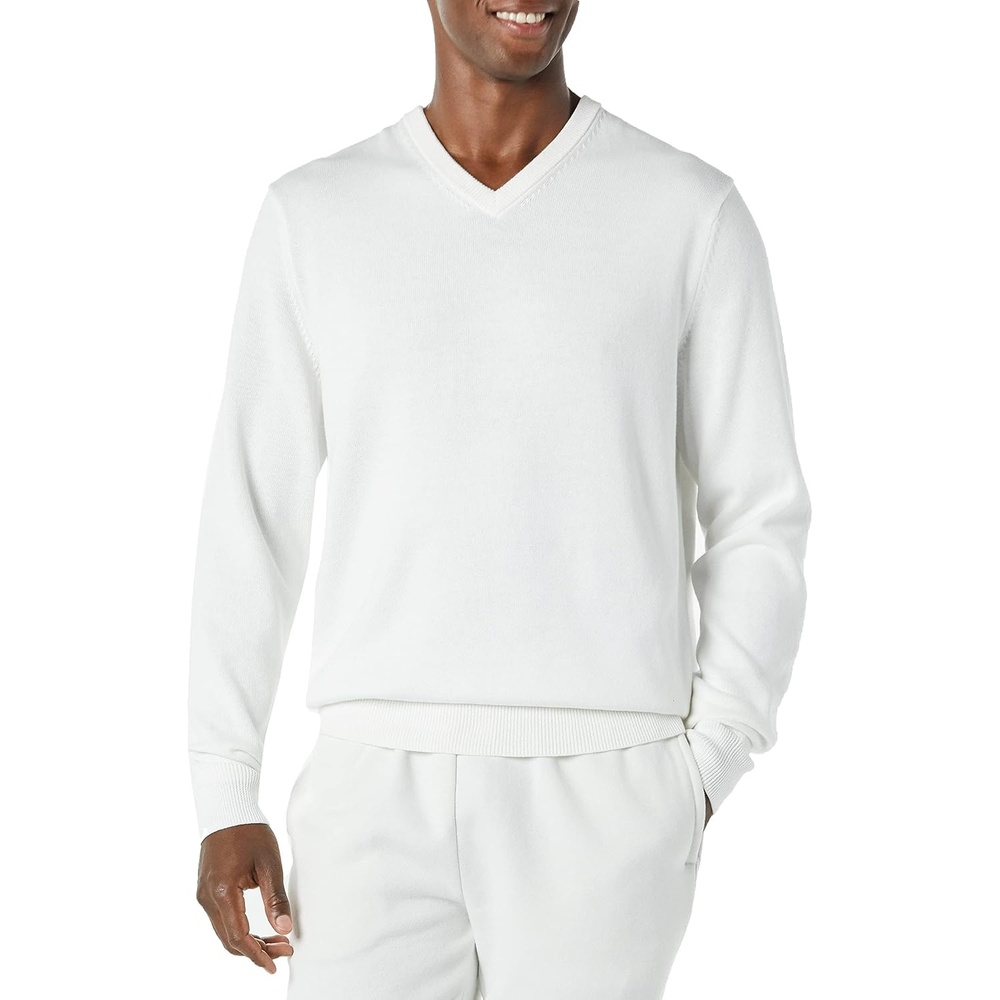 image:imageAmazon Essentials Mens Regular Fit Cotton VNeck Pullover Sweater Available in Big amp TallIvory