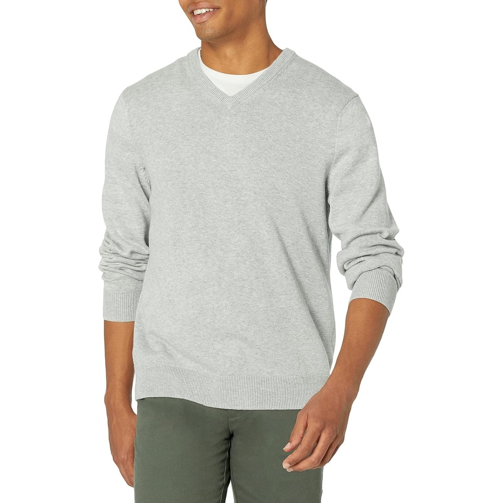 image:imageAmazon Essentials Mens Regular Fit Cotton VNeck Pullover Sweater Available in Big amp TallLight Grey Heather