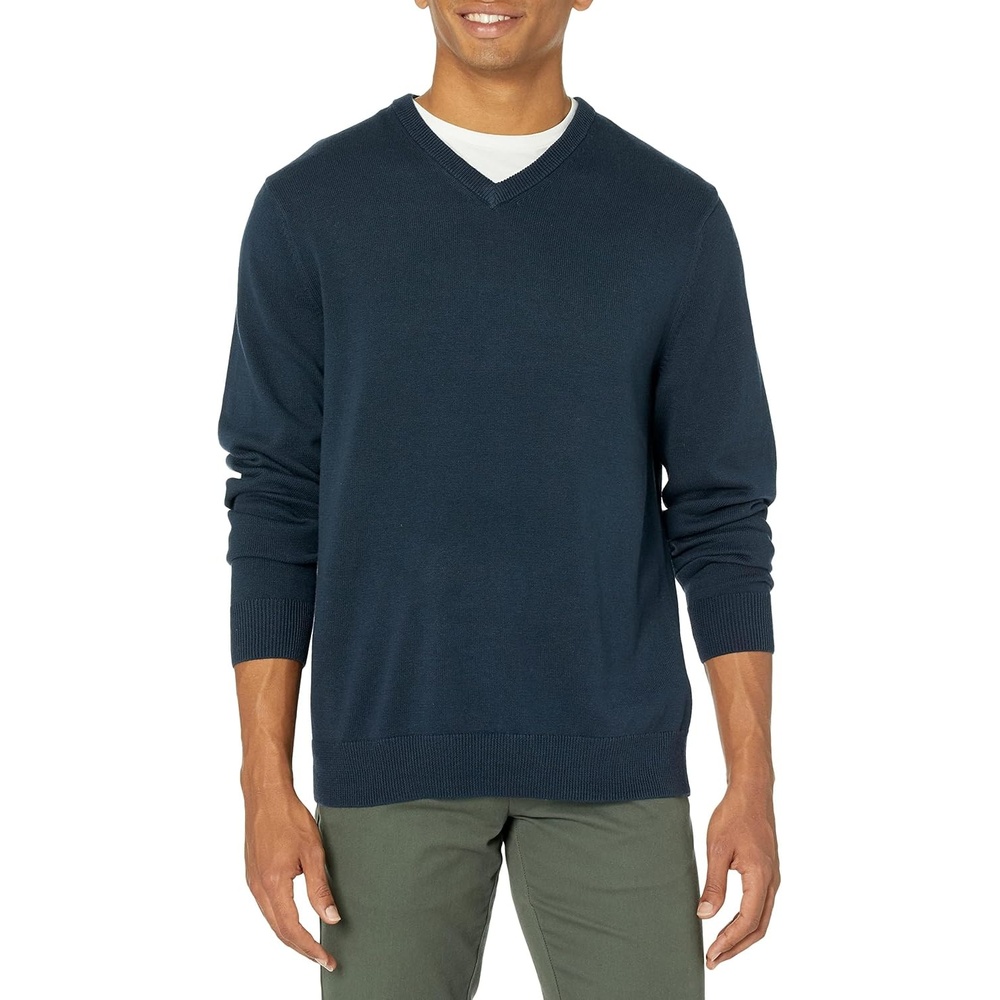 image:imageAmazon Essentials Mens Regular Fit Cotton VNeck Pullover Sweater Available in Big amp TallNavy