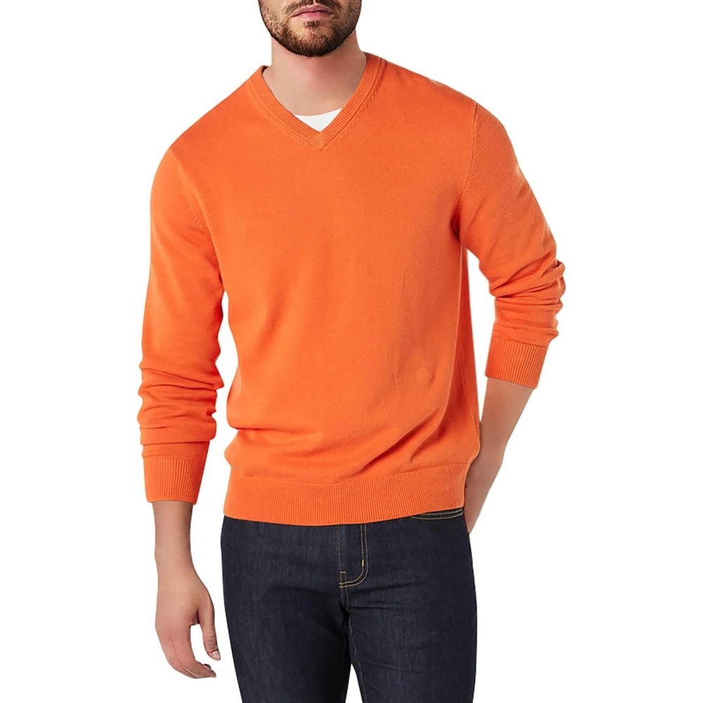 image:imageAmazon Essentials Mens Regular Fit Cotton VNeck Pullover Sweater Available in Big amp TallOrange