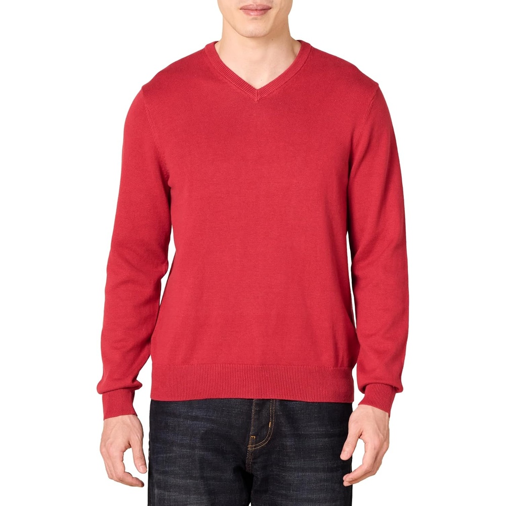 image:imageAmazon Essentials Mens Regular Fit Cotton VNeck Pullover Sweater Available in Big amp TallRed