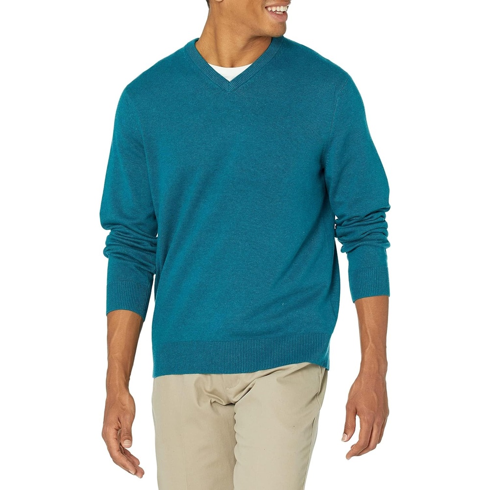 image:imageAmazon Essentials Mens Regular Fit Cotton VNeck Pullover Sweater Available in Big amp TallTeal Heather