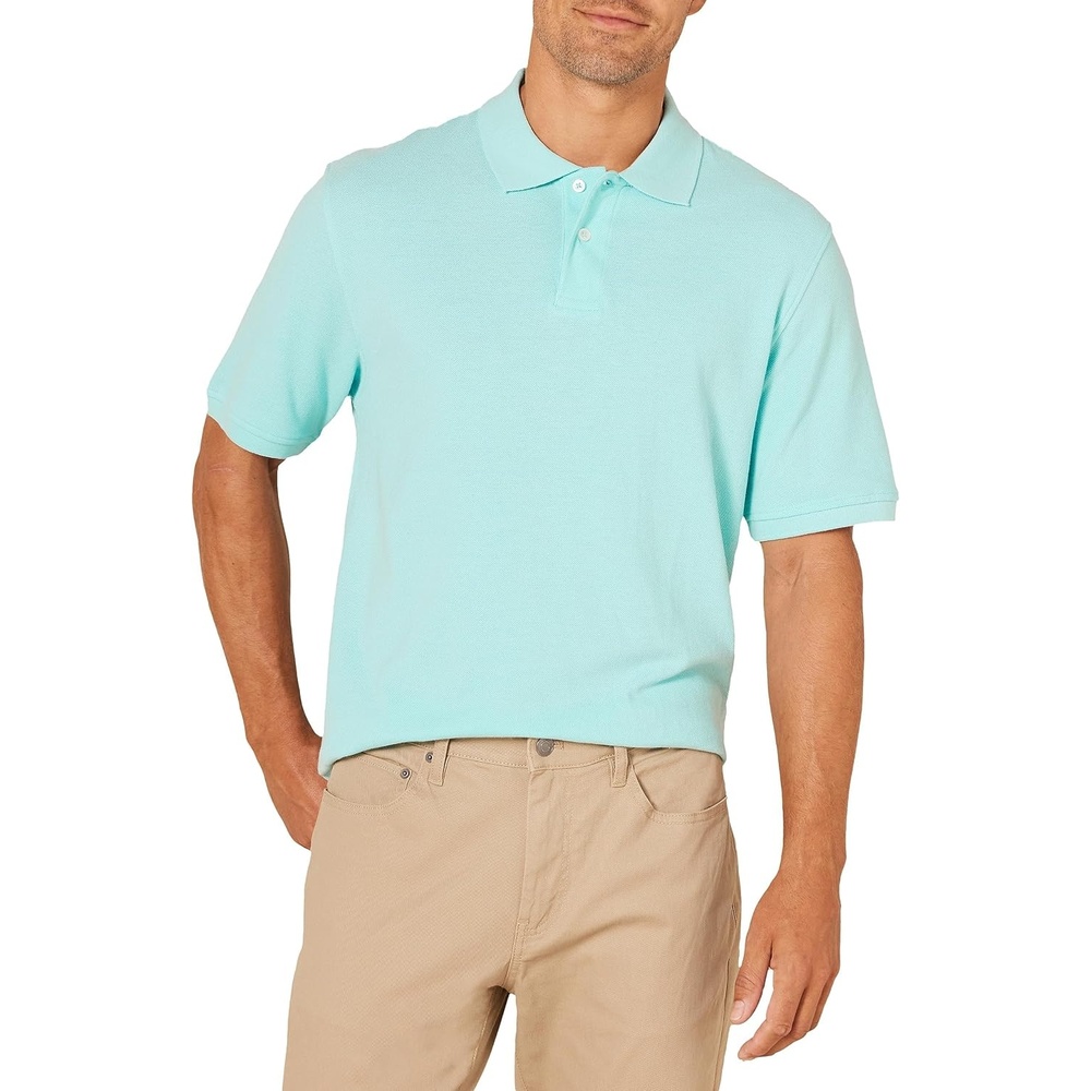 image:imageAmazon Essentials Mens RegularFit Short Sleeve Cotton Pique Polo Shirt Available in Big amp TallAqua