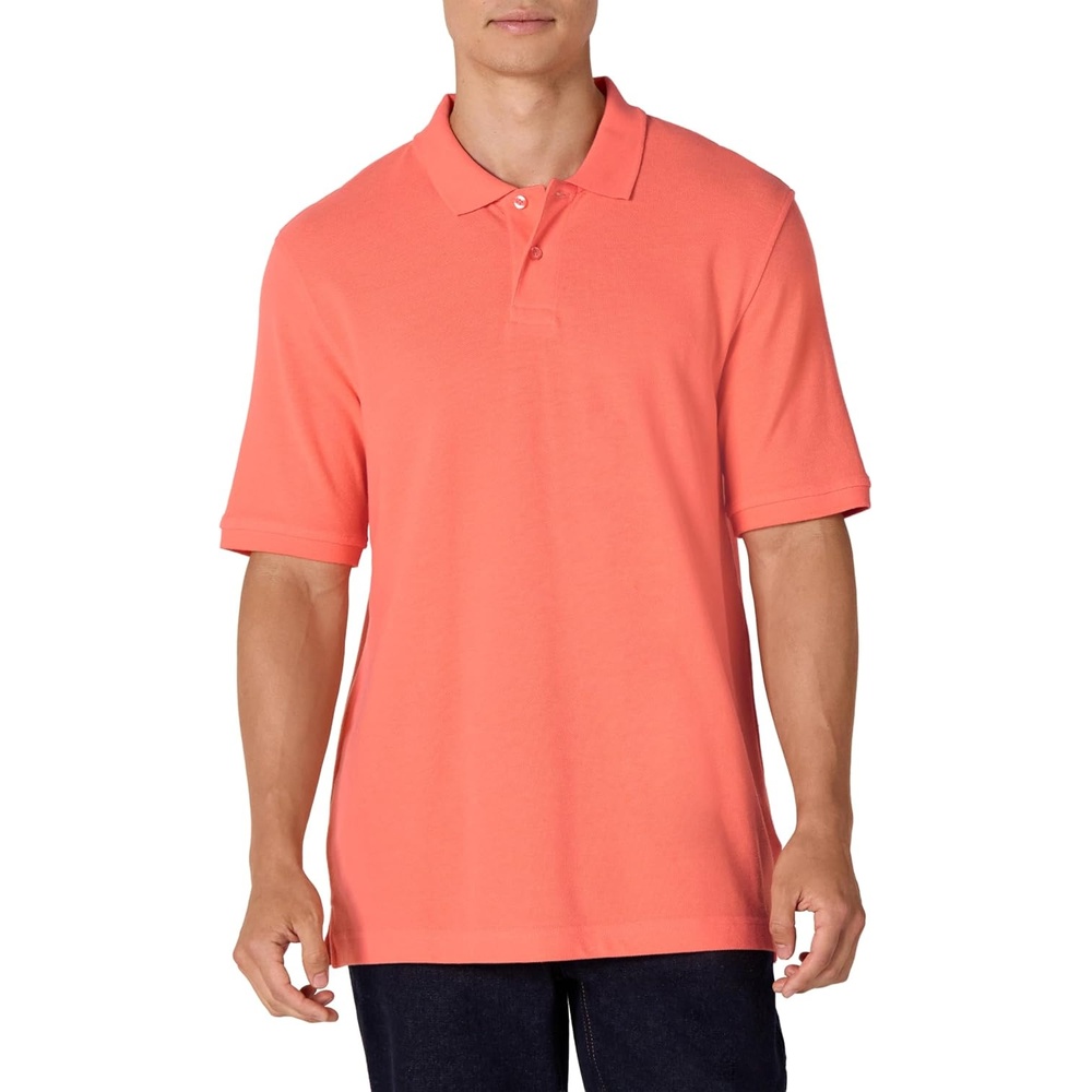image:imageAmazon Essentials Mens RegularFit Short Sleeve Cotton Pique Polo Shirt Available in Big amp TallCoral