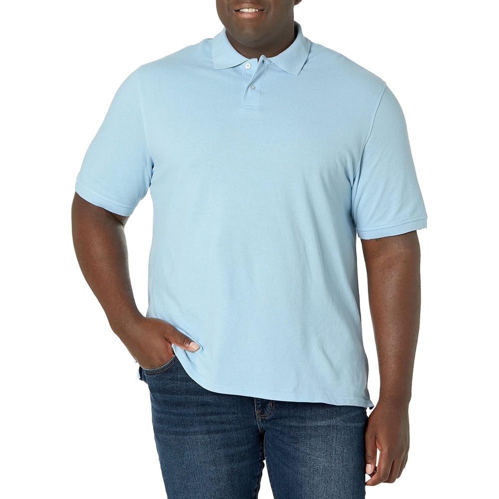 image:imageAmazon Essentials Mens RegularFit Short Sleeve Cotton Pique Polo Shirt Available in Big amp TallLight Blue