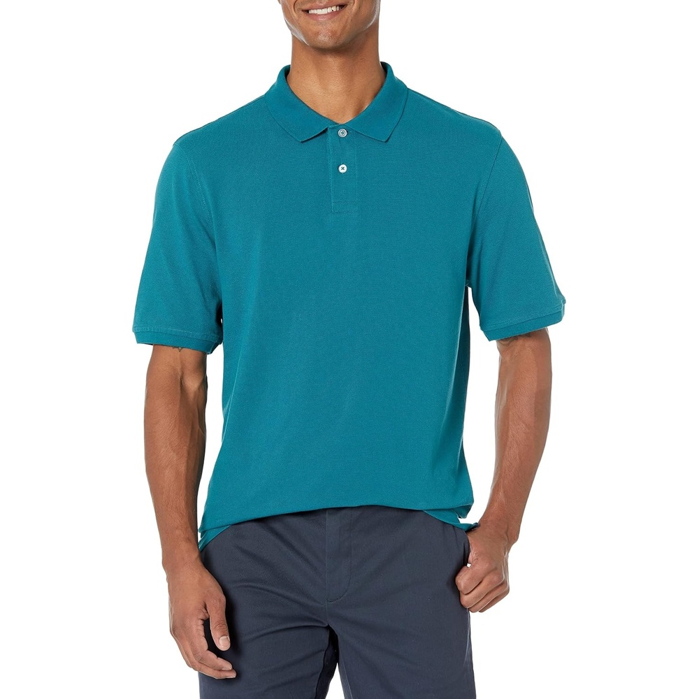 image:imageAmazon Essentials Mens RegularFit Short Sleeve Cotton Pique Polo Shirt Available in Big amp TallTeal Blue
