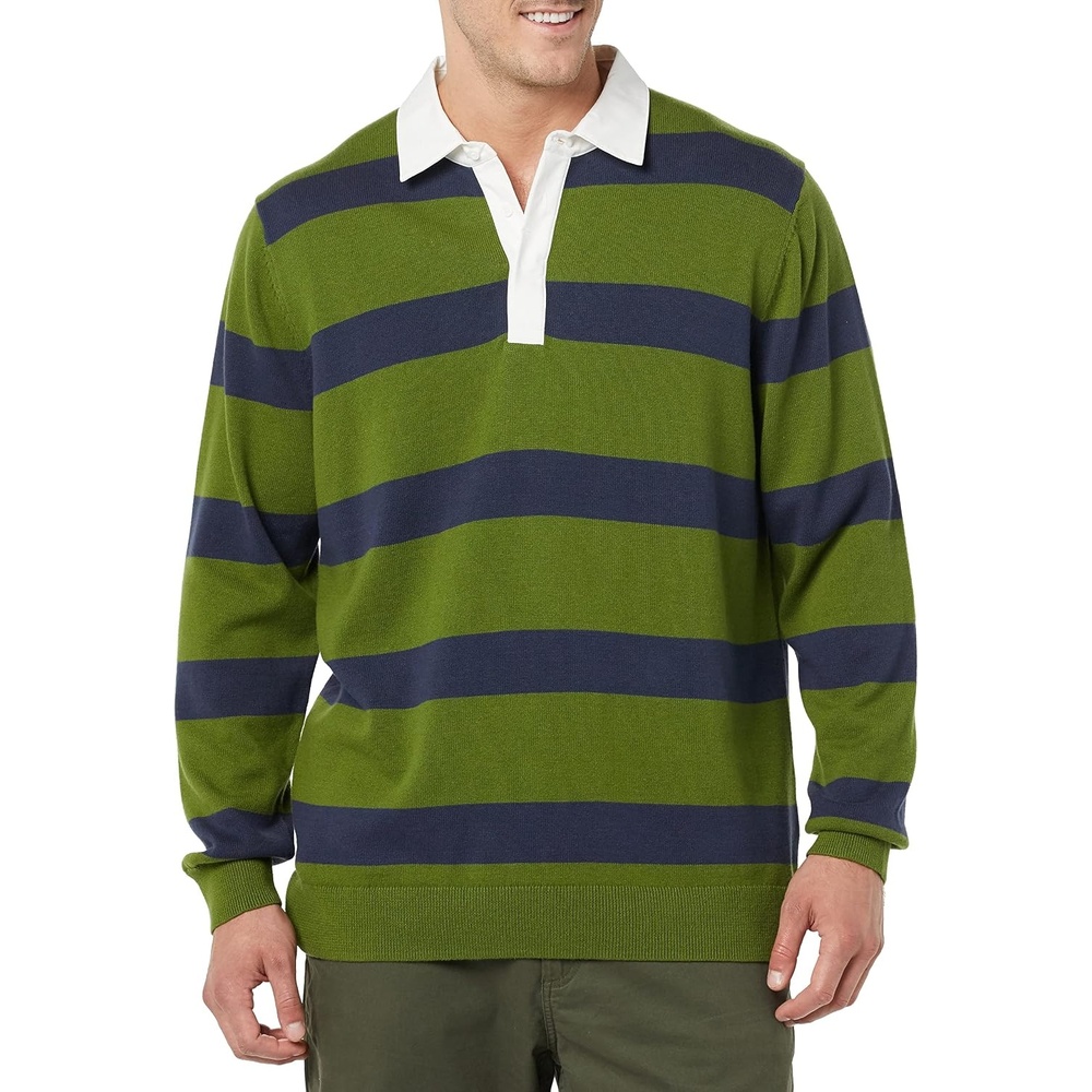 image:imageAmazon Essentials Mens Rugby SweaterOlive Stripe