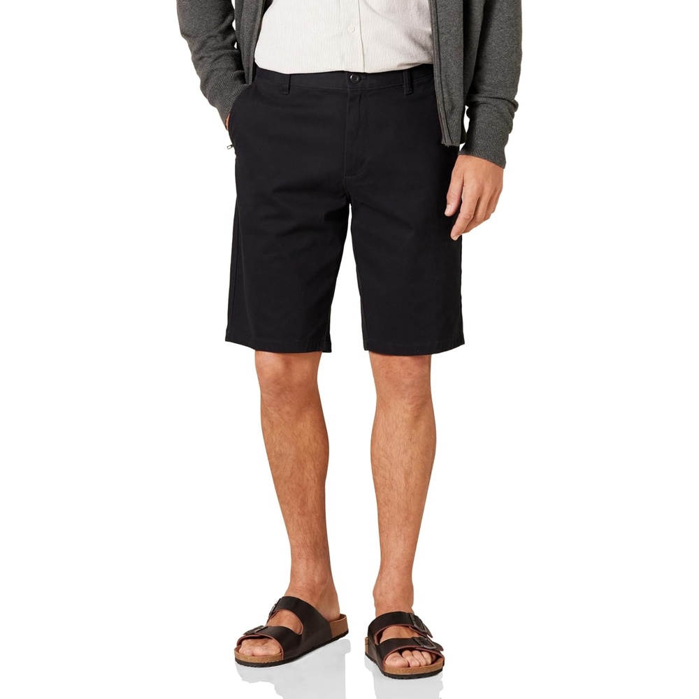 image:imageAmazon Essentials Mens SlimFit 11 Inseam Comfort Stretch Chino ShortsBlack