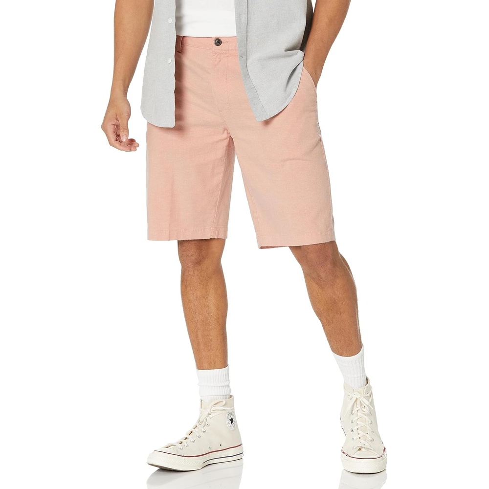 image:imageAmazon Essentials Mens SlimFit 11 Lightweight Comfort Stretch Oxford ShortsPale Peach