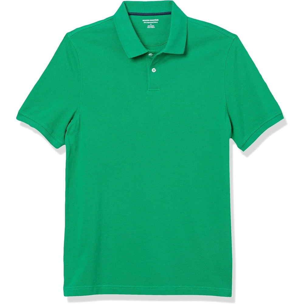 image:imageAmazon Essentials Mens SlimFit ShortSleeve Cotton Pique Polo ShirtGreen
