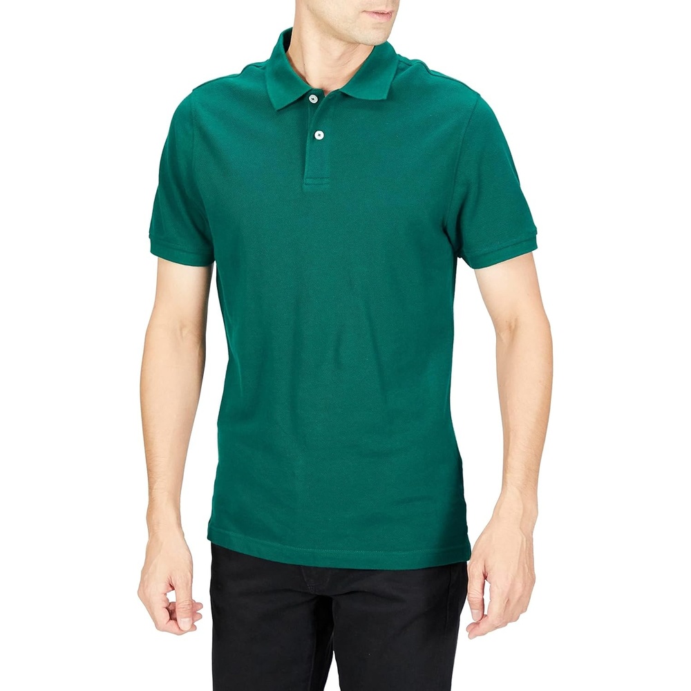 image:imageAmazon Essentials Mens SlimFit ShortSleeve Cotton Pique Polo ShirtHunter Green