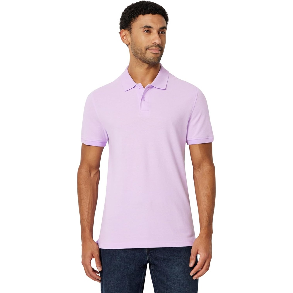 image:imageAmazon Essentials Mens SlimFit ShortSleeve Cotton Pique Polo ShirtLavender