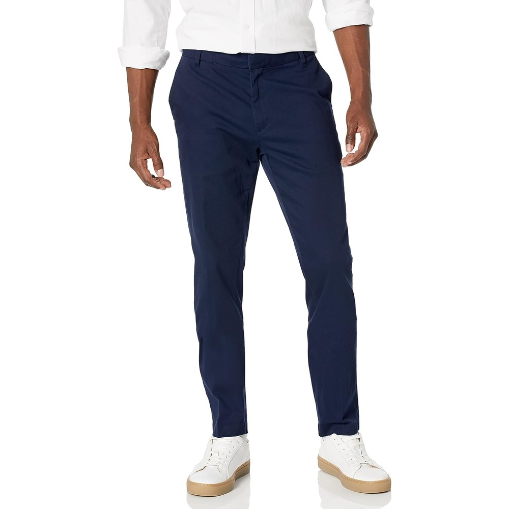 image:imageAmazon Essentials Mens SlimFit WrinkleResistant FlatFront Stretch Chino PantNavy