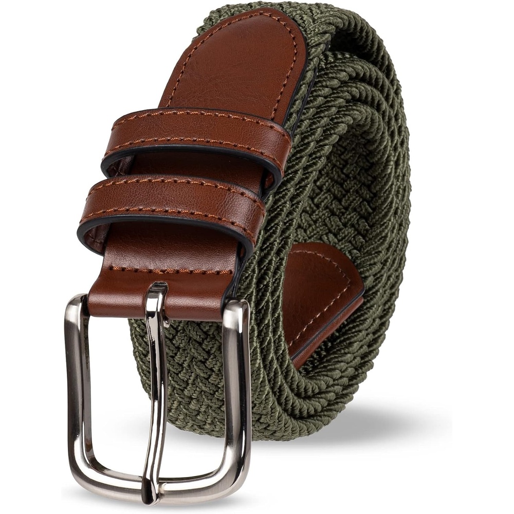 image:imageAmazon Essentials Mens Stretch Woven Braid Belt with Metal BuckleDark Olive