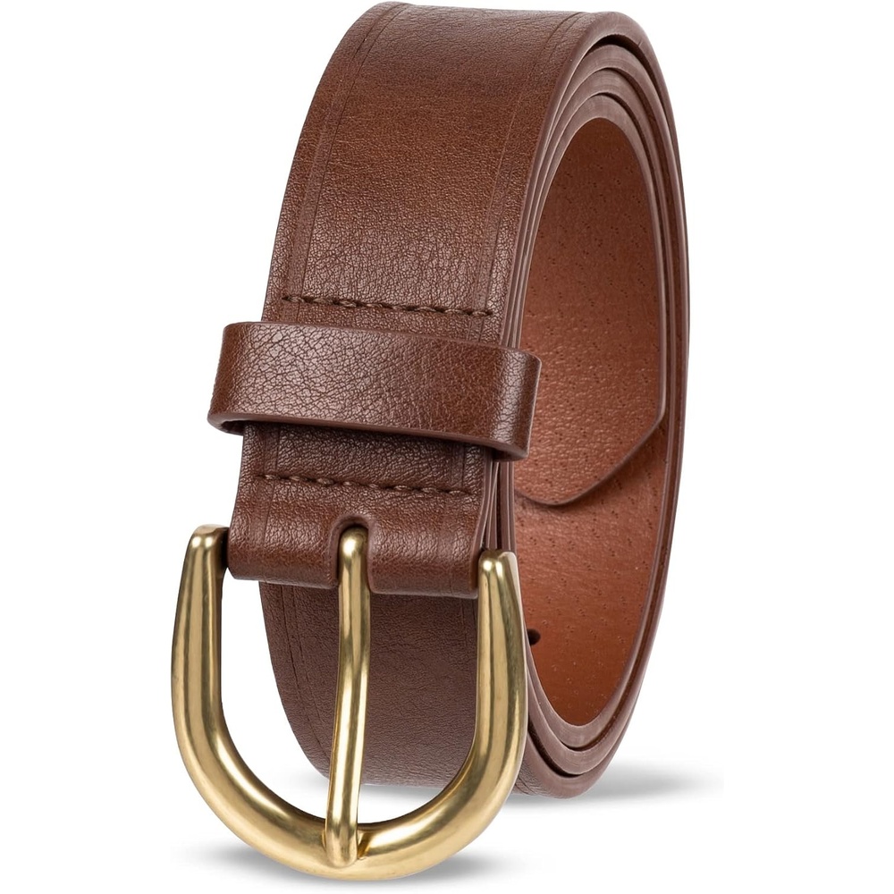 image:imageAmazon Essentials Womens Raw Edge Jeans Belt with Wide Waist Strap Casual Rounded BuckleChestnut Brown