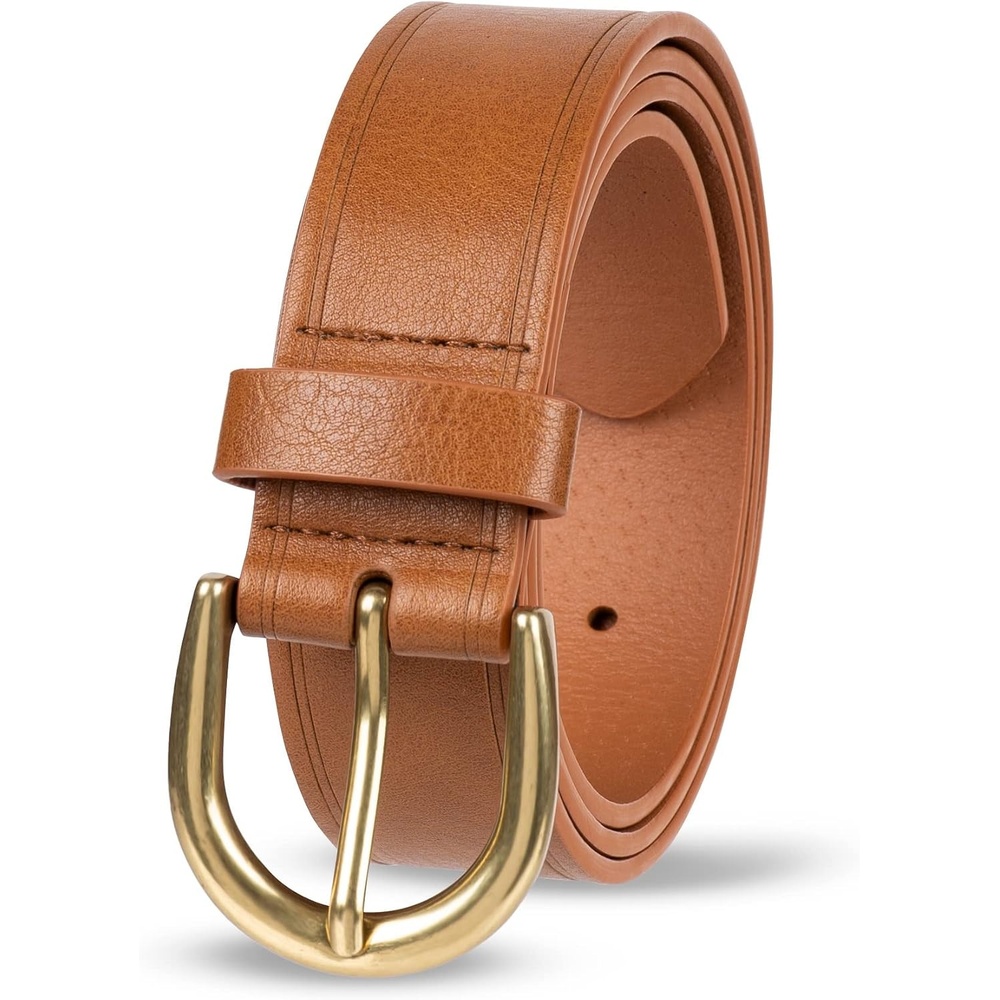 image:imageAmazon Essentials Womens Raw Edge Jeans Belt with Wide Waist Strap Casual Rounded BuckleTan
