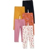 Amazon Essentials Girls’ Cotton Stretch Leggings, Multipacks(Black/Mustard Yellow/Pink Stripe/Skiing Foxes/White Floral)