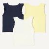 Amazon Essentials Girls and Toddlers’ Cotton Ruffle Tank Tops, Pack of 3(Ivory/Navy/Pastel Yellow)