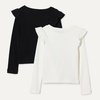Amazon Essentials Girls and Toddlers’ Long Sleeve Ruffle T-Shirt(Black/Ivory)