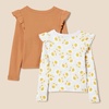 Amazon Essentials Girls and Toddlers’ Long Sleeve Ruffle T-Shirt(Light Caramel/Graphic Flower)
