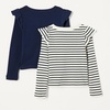 Amazon Essentials Girls and Toddlers’ Long Sleeve Ruffle T-Shirt(Navy/French Stripe)