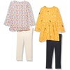 Amazon Essentials Girls and Toddlers’ Long-Sleeve Ruffle Outfit Set with Bowknot Design, Pack of 4(Gold/Ditsy Floral)