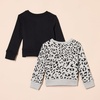 Amazon Essentials Girls and Toddlers’ Relaxed Fit Fleece Crewneck Pullover Sweatshirts, Pack of 2(2-pack Black/Light Heather Grey Cheetah)