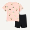 Amazon Essentials Girls and Toddlers’ Short Sleeve T-Shirt and Bike Short Set, Pack of 2(Black/Cool Cats)
