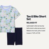 Amazon Essentials Girls and Toddlers’ Short Sleeve T-Shirt and Bike Short Set, Pack of 2(Navy/Fruit)