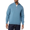 Amazon Essentials Men’s 100% Cotton Quarter-Zip Mock Neck Sweater(Blue)