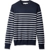 Amazon Essentials Men’s Cable Knit Long-Sleeve Crewneck Sweater, 100% Cotton, Big & Tall Options Available(Navy/White Mariner Stripe)