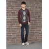 Amazon Essentials Men’s Regular Fit Cotton V-Neck Pullover Sweater (Available in Big & Tall)(Burgundy Argyle)