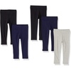 Amazon Essentials Girls’ Cotton Stretch Leggings, Multipacks(5-pack Black/Navy/Heather Grey)