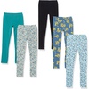 Amazon Essentials Girls’ Cotton Stretch Leggings, Multipacks(5-pack Blue Cats)