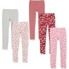 Amazon Essentials Girls’ Cotton Stretch Leggings, Multipacks(5-pack Pink Mushroom)