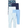 Amazon Essentials Girls’ Cotton Stretch Leggings, Multipacks(Blue/Floral/French Stripe)