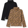Amazon Essentials Girls’ Slim Fit Turtleneck T-Shirt, Pack of 2(Black/Mini Leopard)