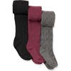 Amazon Essentials Girls’ Stretchy Cable Knit Tights, Pack of 3(Burgundy/Black/Charcoal Grey Heather)