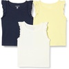 Amazon Essentials Girls and Toddlers’ Cotton Ruffle Tank Tops, Pack of 3(Ivory/Navy/Pastel Yellow)