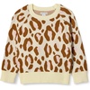 Amazon Essentials Girls and Toddlers’ Knitted Pullover Crewneck Sweater(Ivory Leopard)