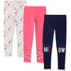Amazon Essentials Girls and Toddlers’ Leggings – Discontinued Colors(Coral Pink Stars/Navy Meow Print/Off-white Cat)