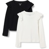 Amazon Essentials Girls and Toddlers’ Long Sleeve Ruffle T-Shirt(Black/Ivory)