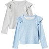 Amazon Essentials Girls and Toddlers’ Long Sleeve Ruffle T-Shirt(Light Heather Grey/ Ditsy Floral)