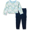 Amazon Essentials Girls and Toddlers’ Long Sleeve T-Shirt and Pull on Pants Set(Navy/Fruit)