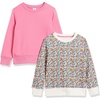 Amazon Essentials Girls and Toddlers’ Relaxed Fit Fleece Crewneck Pullover Sweatshirts, Pack of 2(2-pack Bright Pink/Multi Ditsy Floral)