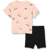 Amazon Essentials Girls and Toddlers’ Short Sleeve T-Shirt and Bike Short Set, Pack of 2(Black/Cool Cats)