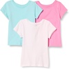 Amazon Essentials Girls and Toddlers’ Short-Sleeve T-Shirts(Aqua Blue/Pink/White)