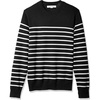Amazon Essentials Men’s Cable Knit Long-Sleeve Crewneck Sweater, 100% Cotton, Big & Tall Options Available(Black White Placed Stripe)